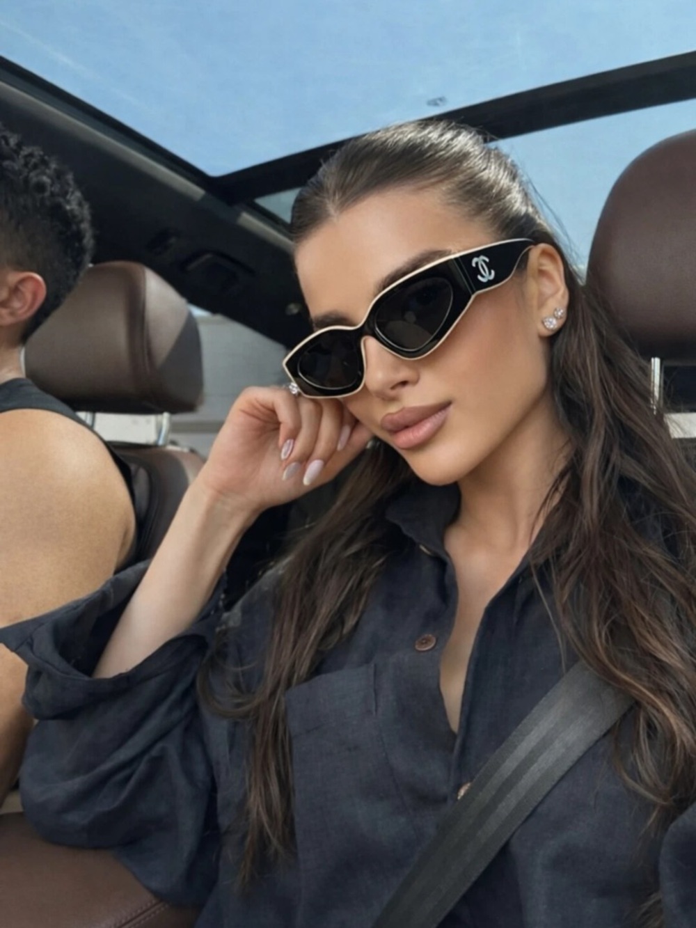 CHANEL Black and Gold Cat-Eye Logo Sunglasses